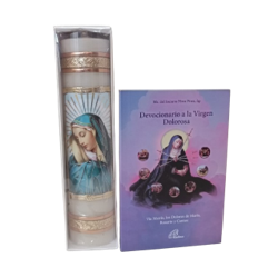 Pack Devocionario a la Virgen Dolorosa + Cirio de 20 x 4.5 cm