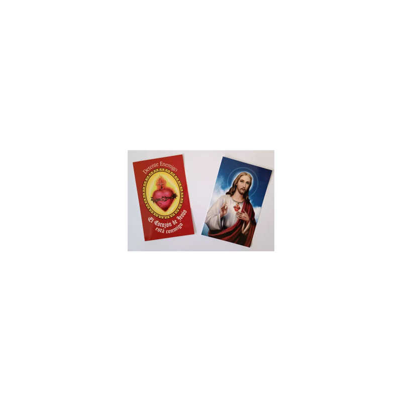 Pack 50 Estampas con oración – Detente Enemigo y Sagrado Corazón